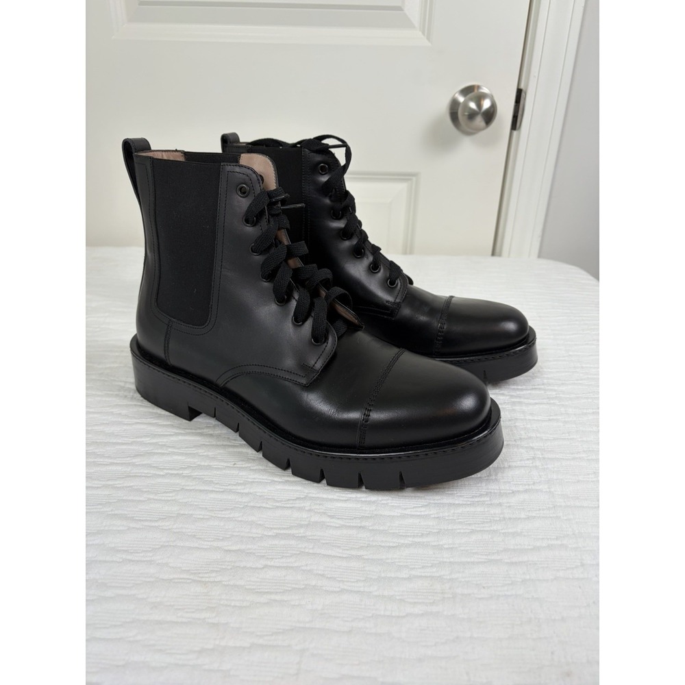 Salvatore Ferragamo Rosco Chelsea Black Leather Combat Boots Size 9.5 M New